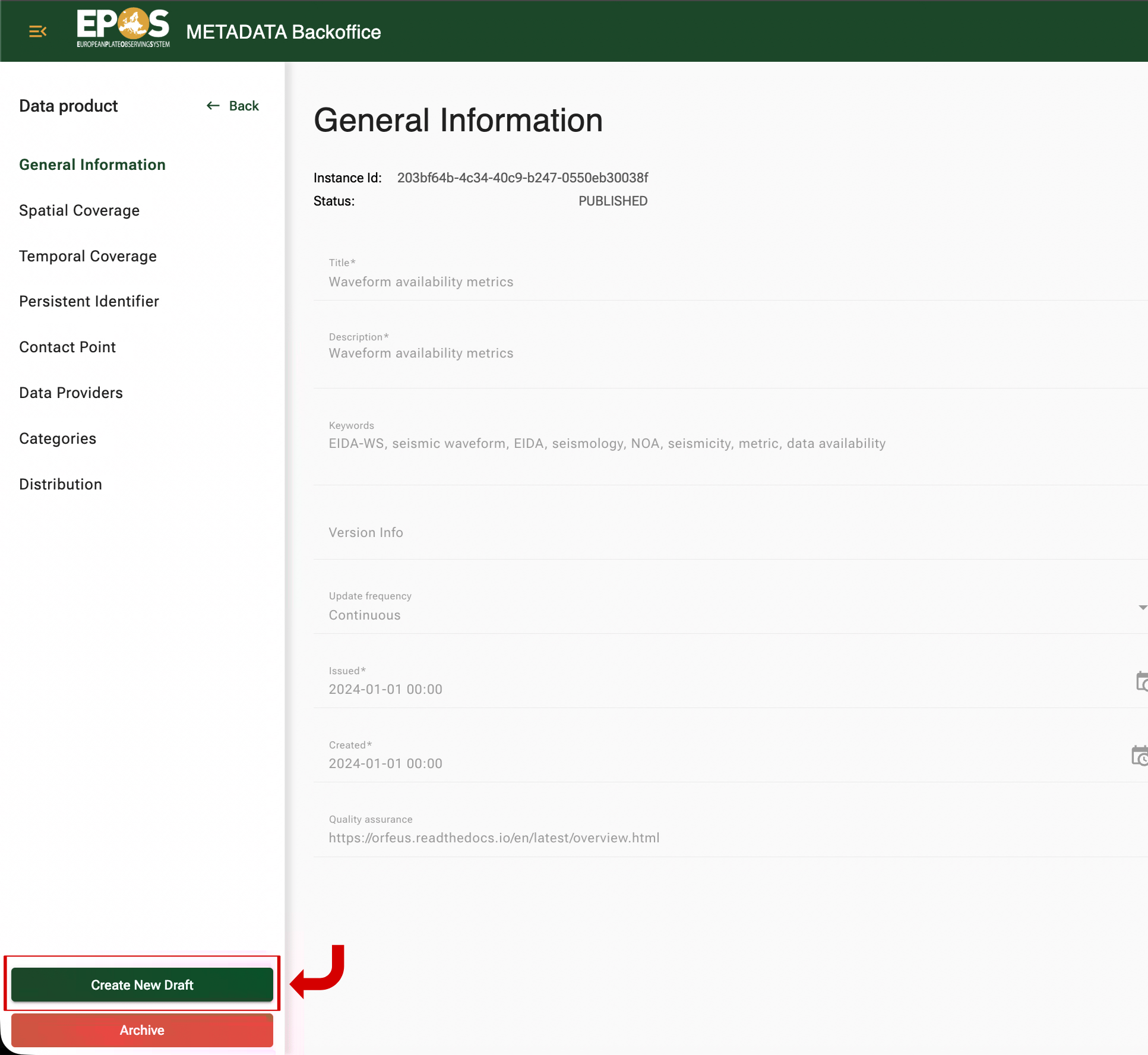Create a new editable draft from a published record