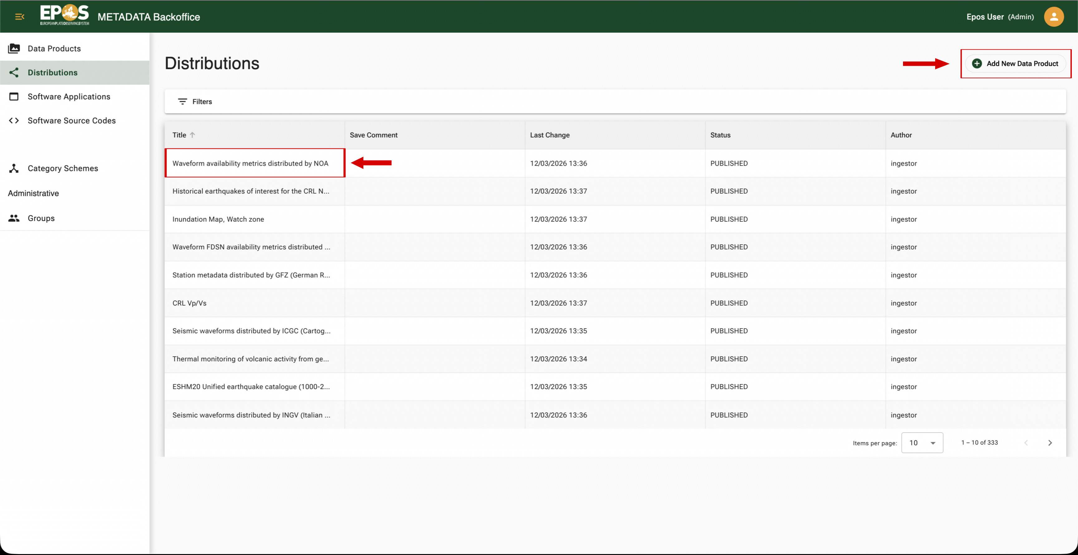 Create a new Data Product or open an existing record from the Distribution area