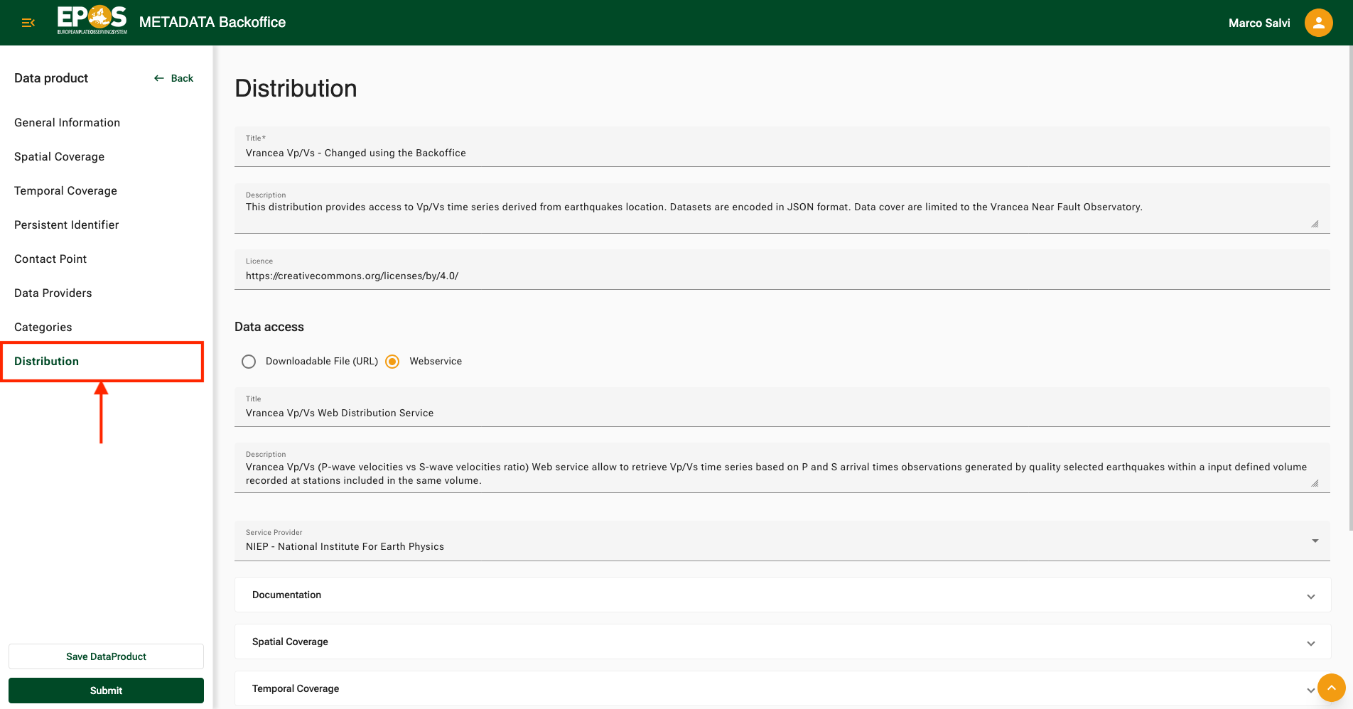 Distribution editor showing where to open the Distribution section
