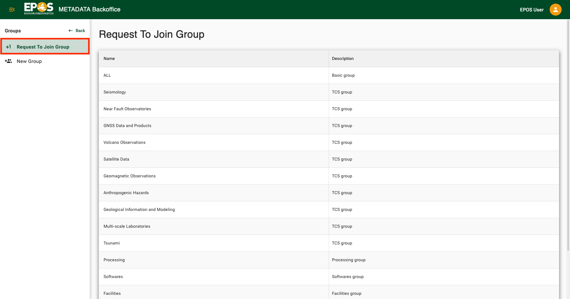 Groups page showing the request to join a metadata group