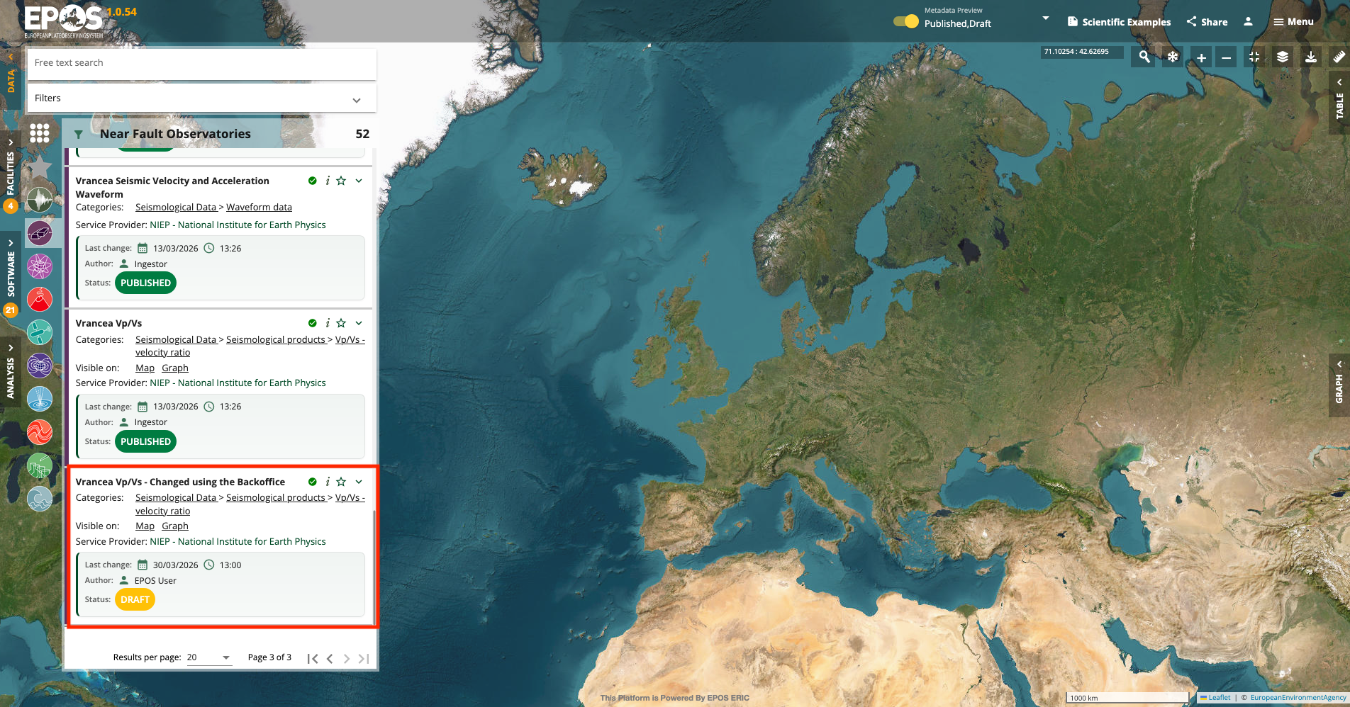 Platform list showing both published metadata and the author's draft in Metadata Preview mode