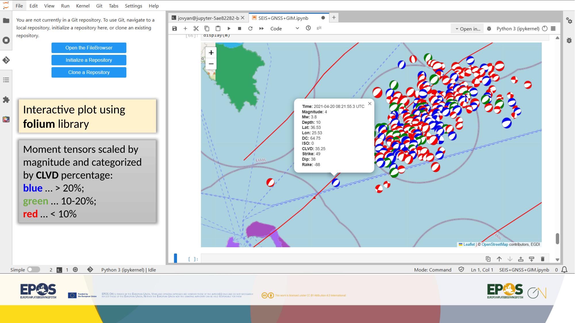 Example of custom moment tensor styling in a notebook-generated map