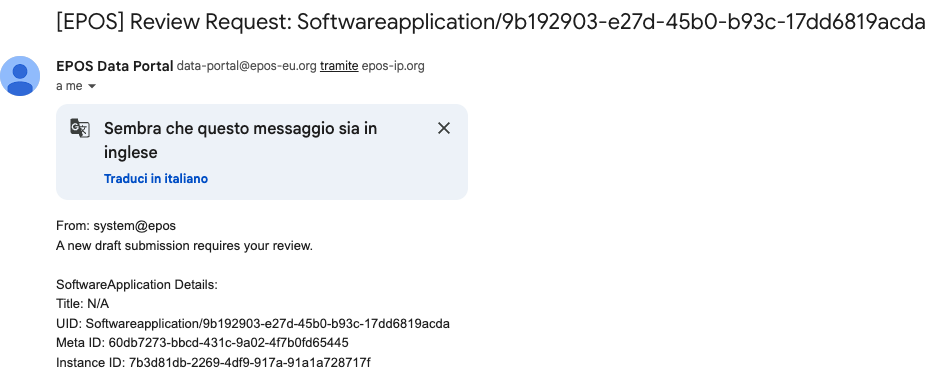 Example review notification email sent after submit
