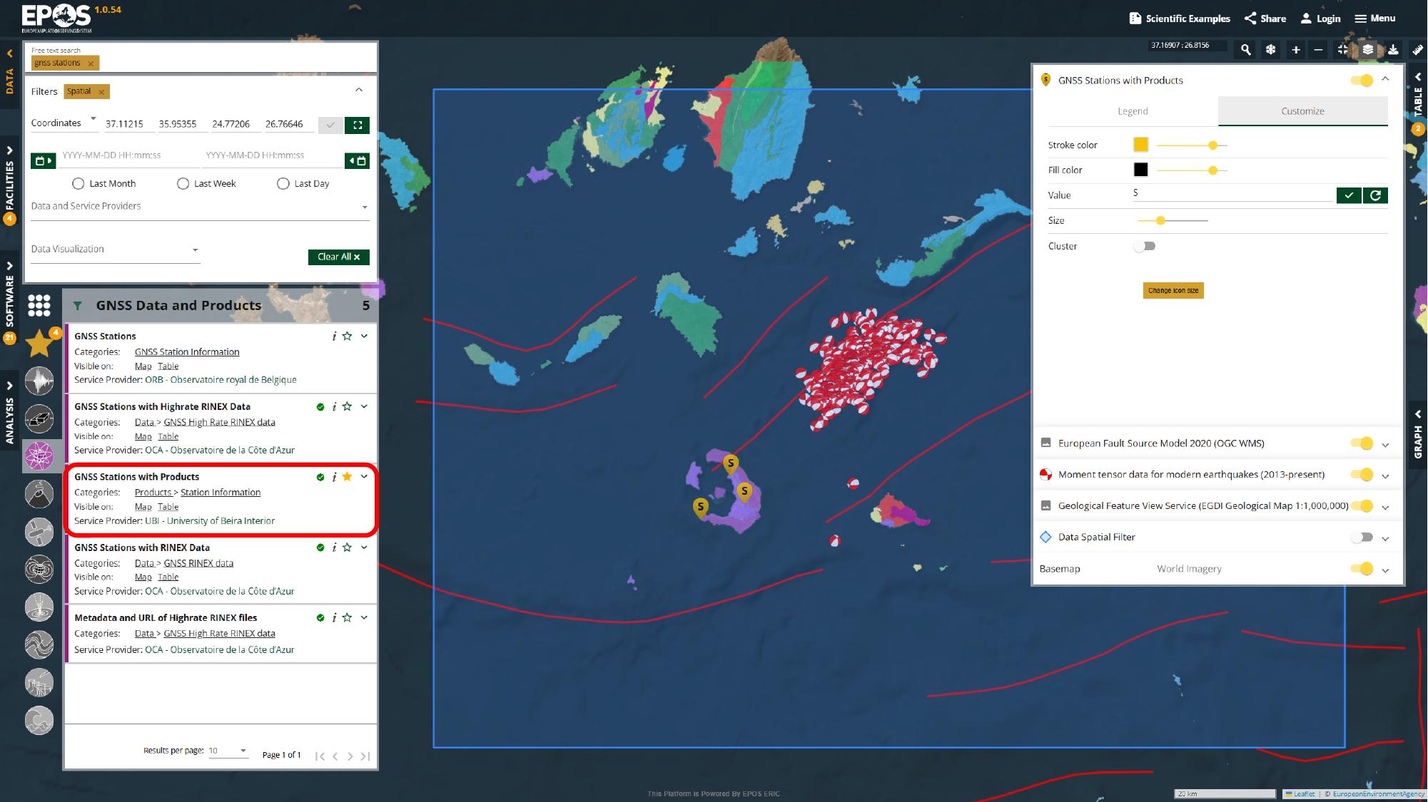 Open the GNSS Stations with Products layer and use the customize panel to change how the stations are shown