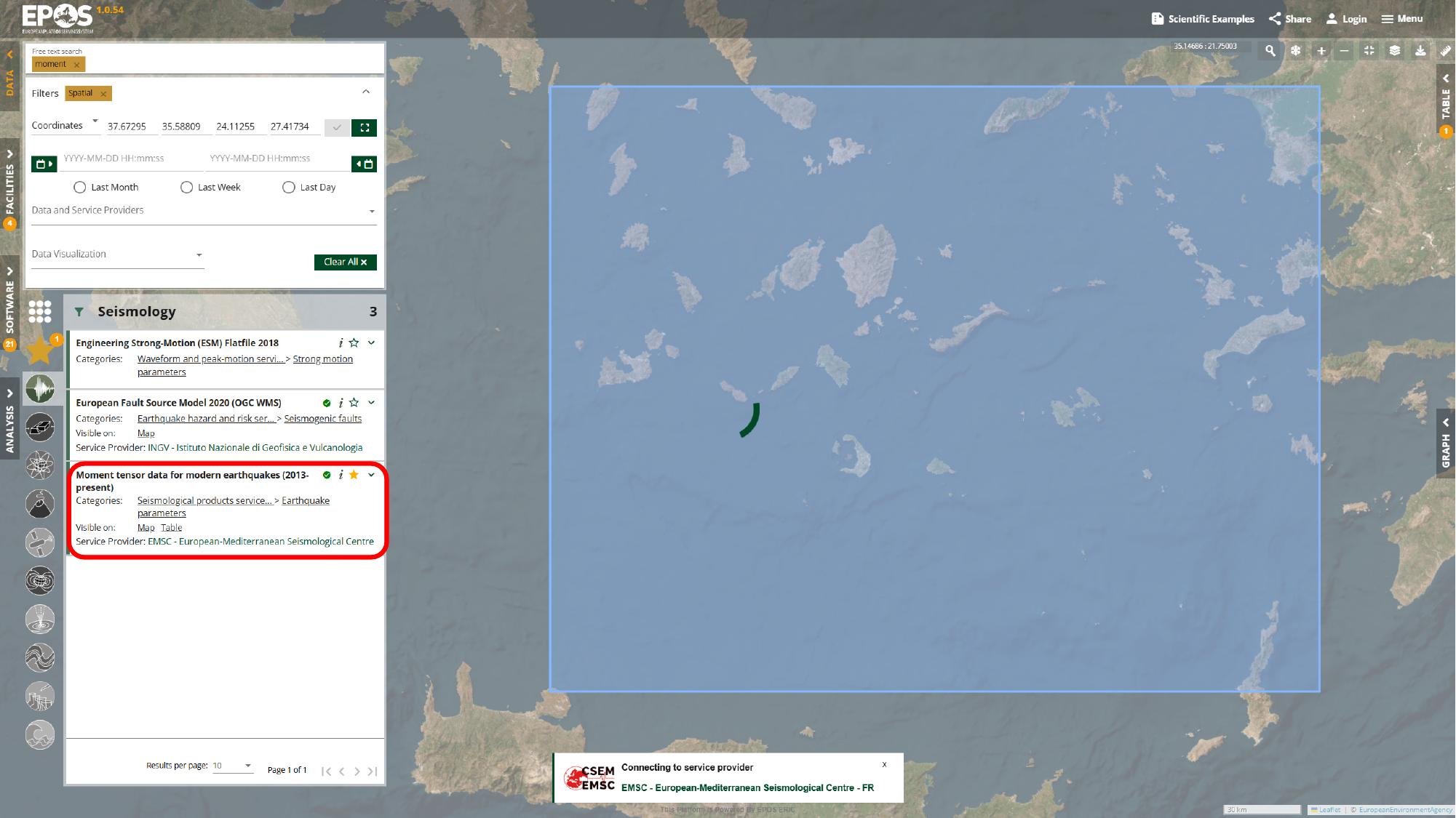 Search for moment and open the EMSC moment tensor service