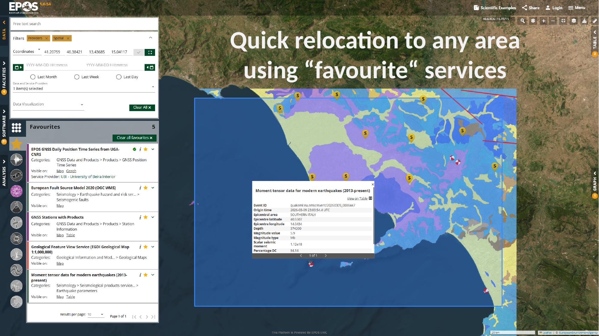 Relocate the same favorite services to a different area by drawing a new bounding box
