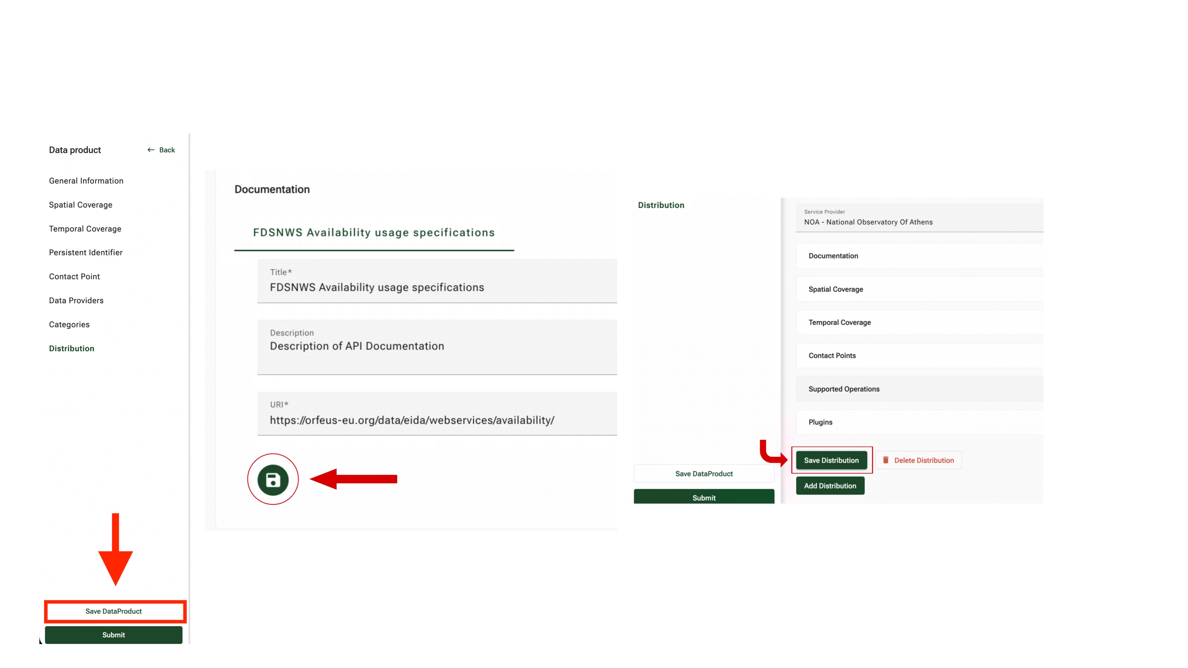 Separate save actions for the Data Product and the Distribution