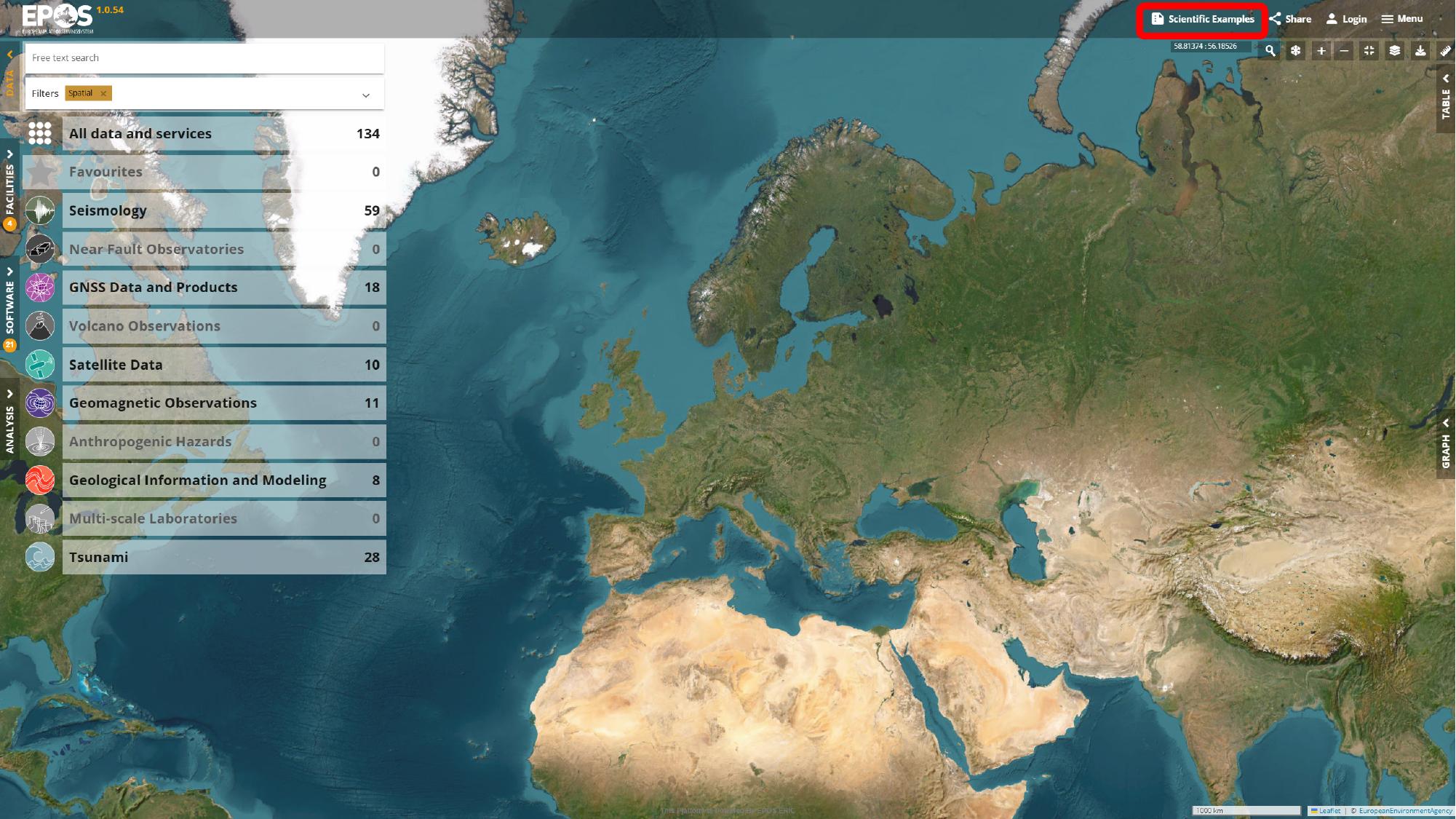 Open the Scientific Examples menu from the Platform toolbar