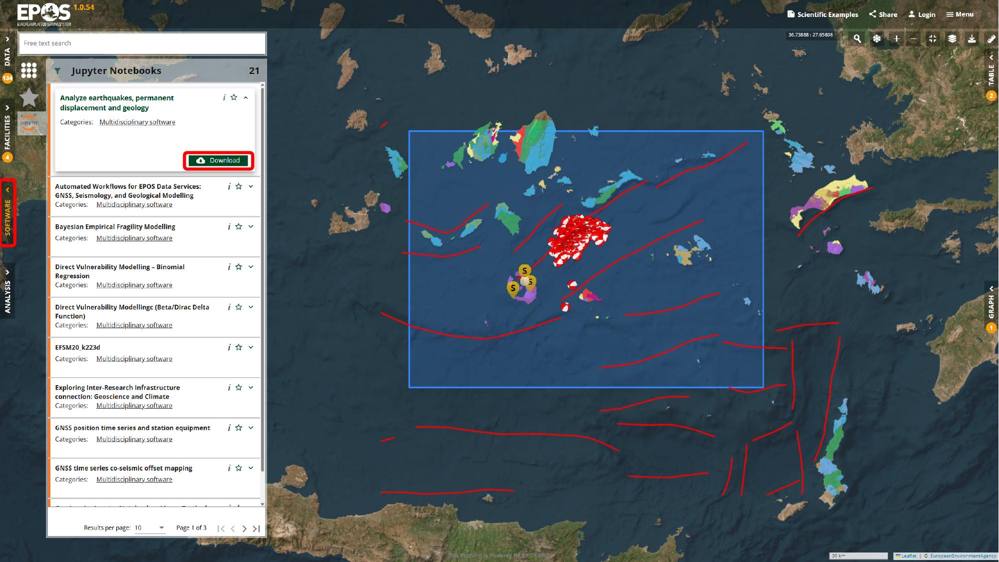 Open the Software category to find the notebook entry used in the Santorini example