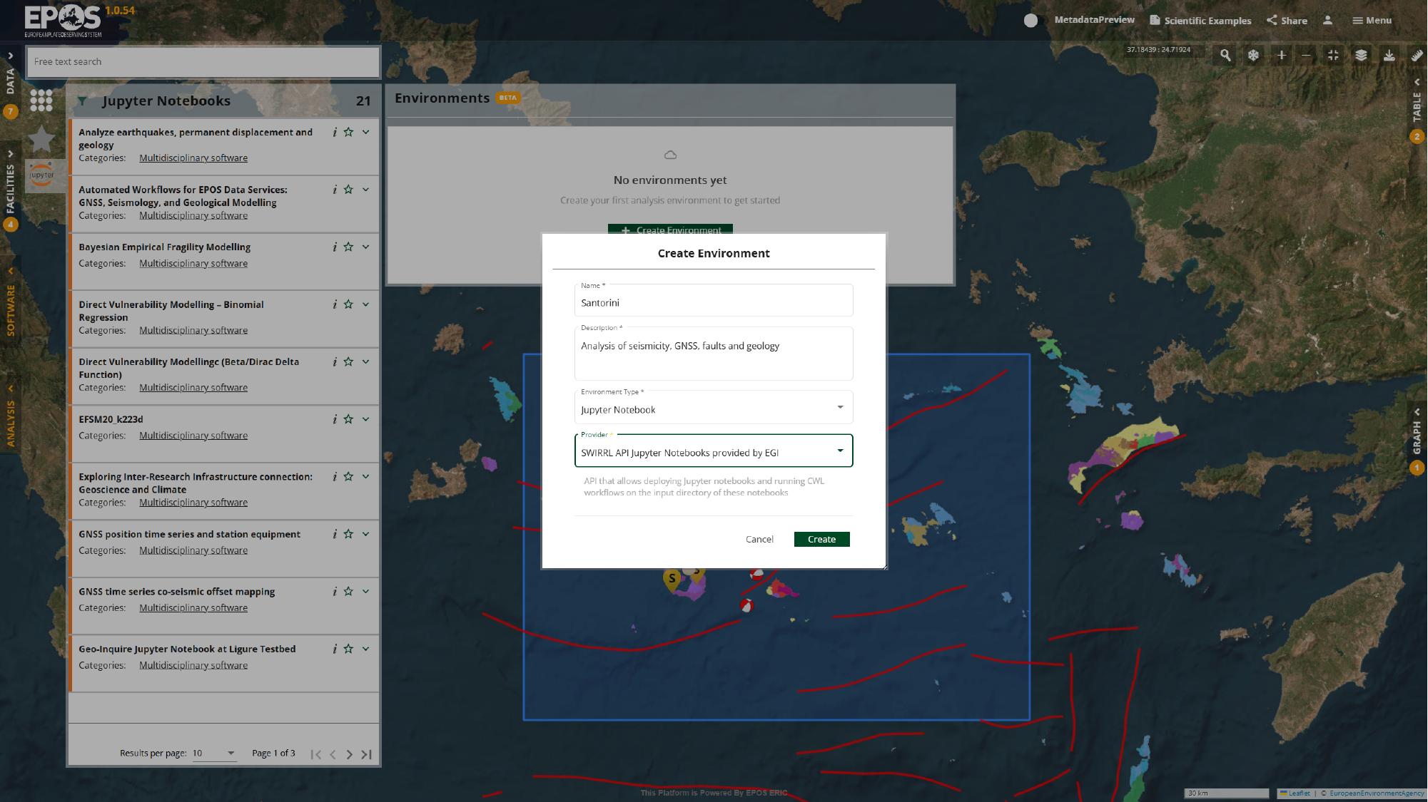 Example notebook environment configuration with name, type, and provider