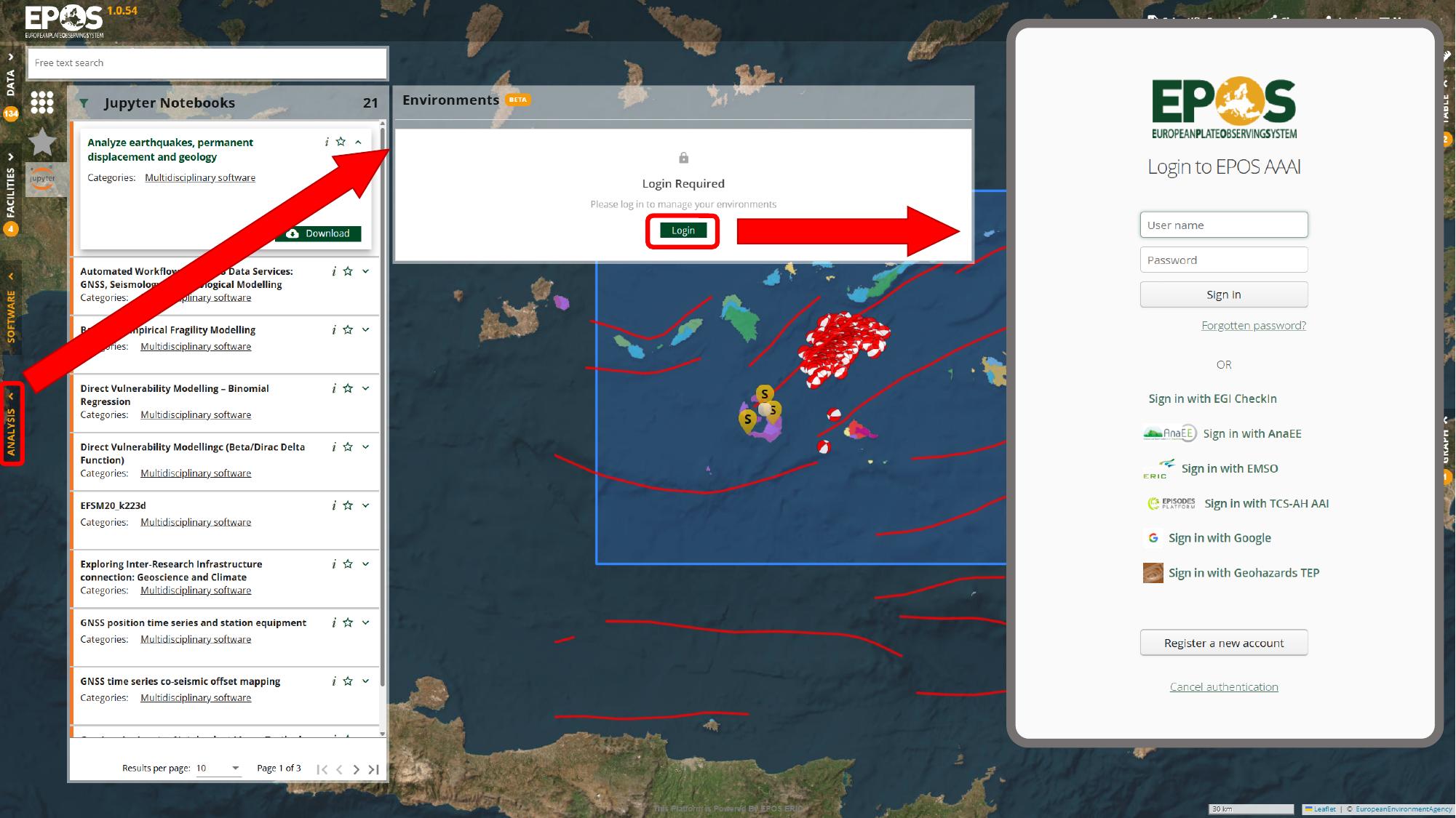 Switch to Analysis, open the environment panel, and sign in
