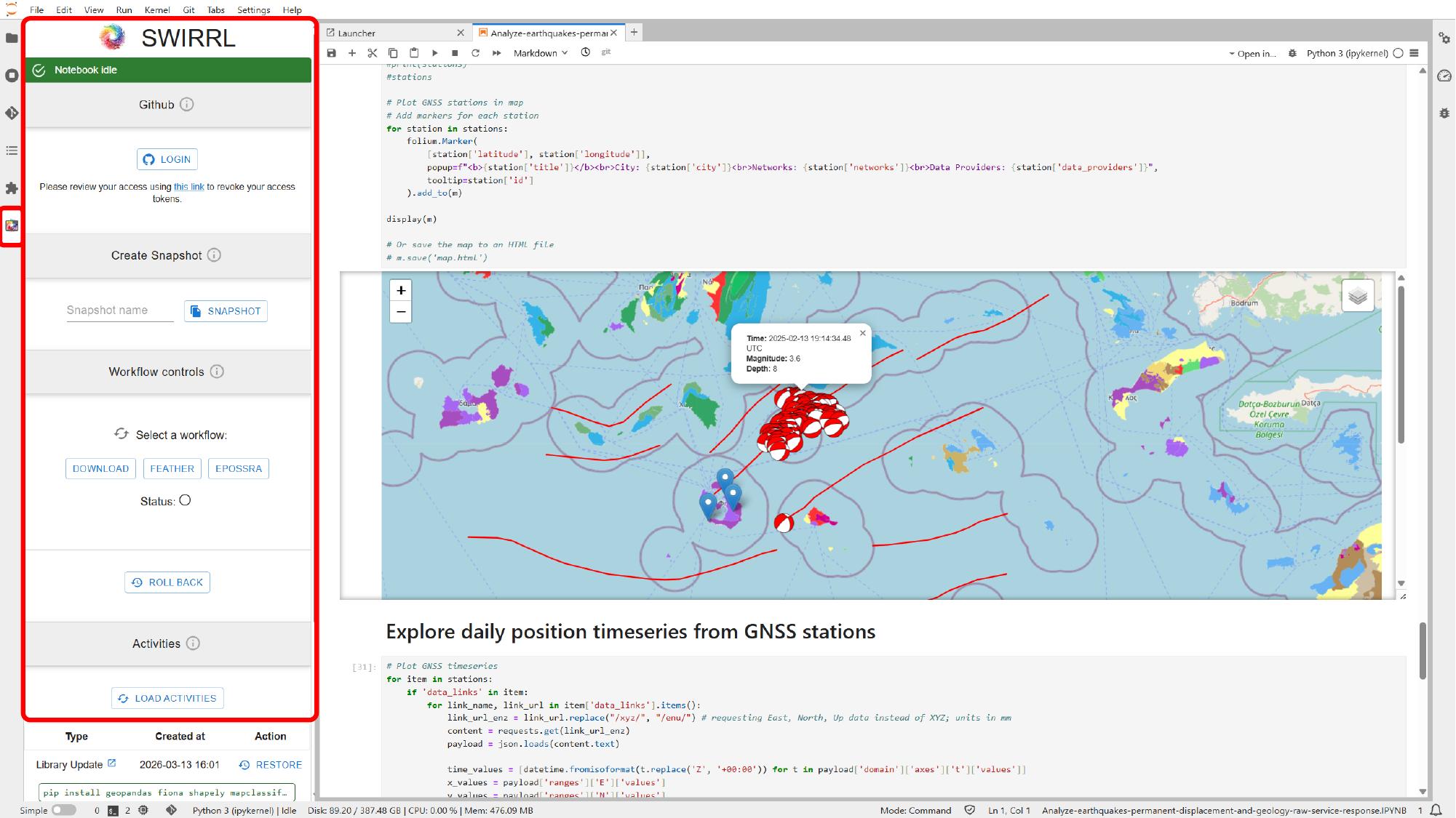Snapshot and GitHub controls in the VRE